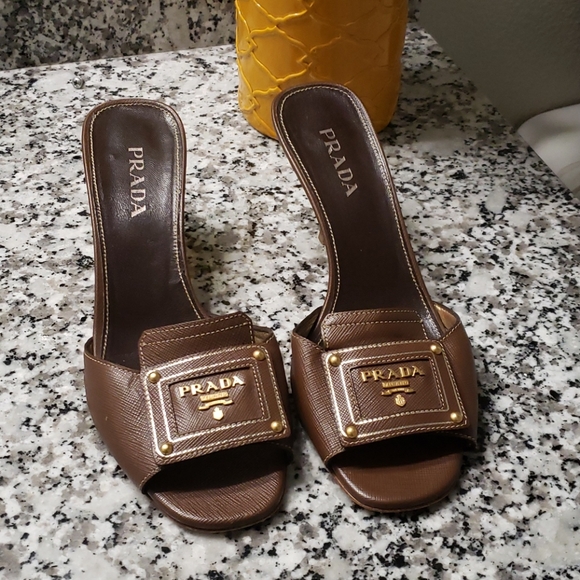 Prada Shoes - Prada logo plate mules